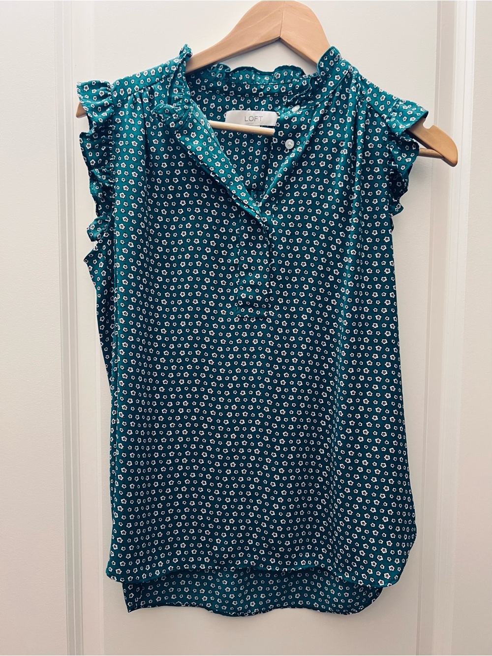 LOFT Teal Sleeveless Ruffle Neck Camisole